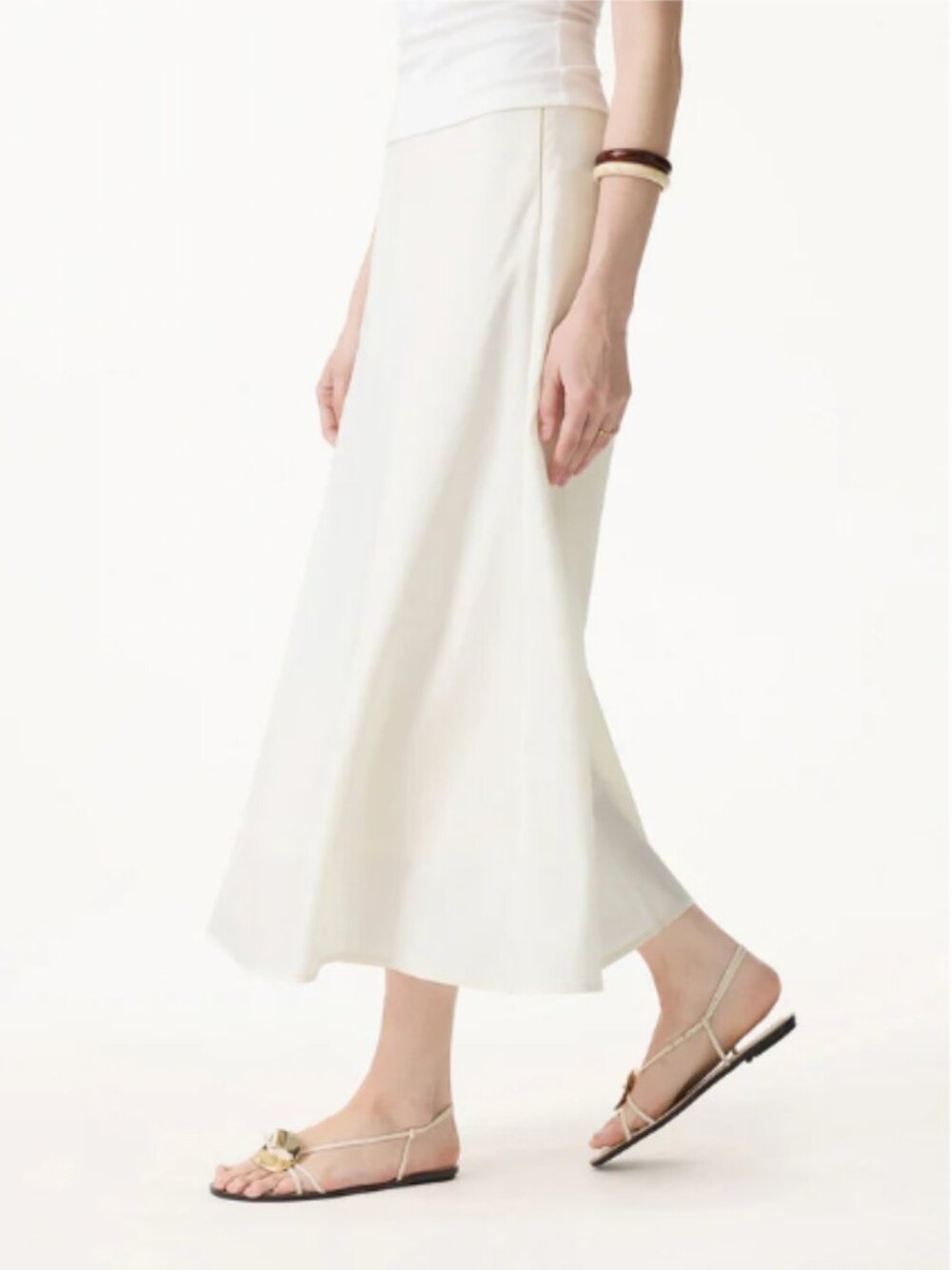 OGL Lyocell-Linen Blend Maxi Flared Pull-On Skirt - Eggnog